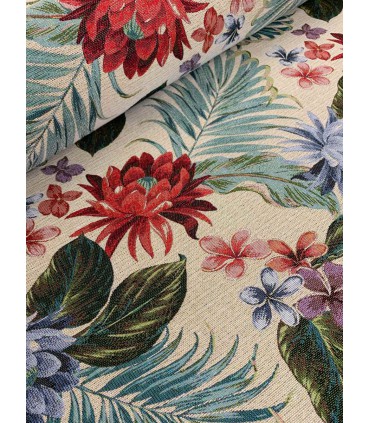 Tela Gobelino Hojas Grandes Tropicales Multicolor