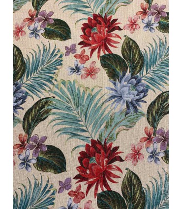 Tela Gobelino Hojas Grandes Tropicales Multicolor